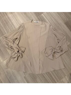 Givenchy Long Sleeve Silk Blouse with Bow Sleeves, Size 40